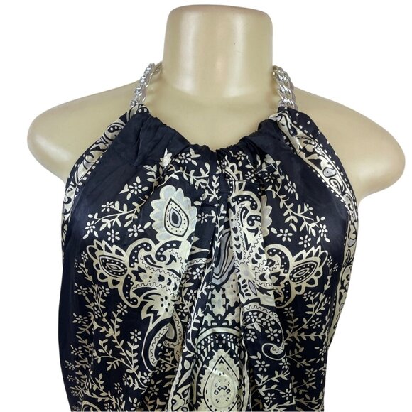 Forever Halter Neck Black & Gold Blouse With Chain Detail Paisley Size M - New - Picture 7 of 12